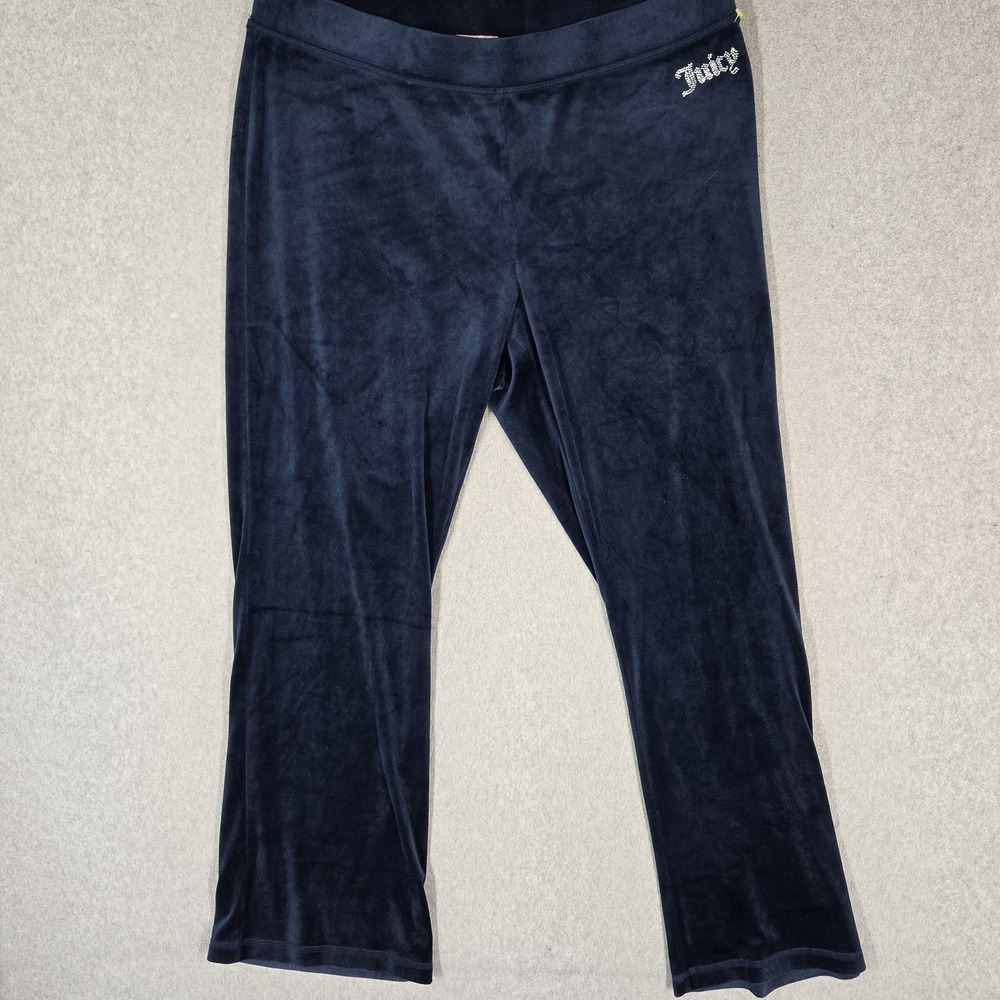 Juicy Couture Women Pants XXL Navy Blue Velour Lounge Pants Rhinestone
